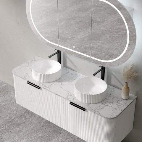 BV28WH Matte White Fluted Curve Wall Hung Vanity - 900 / 1200 / 1500mm