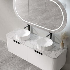 BV28WH Matte White Fluted Curve Wall Hung Vanity - 900 / 1200 / 1500mm