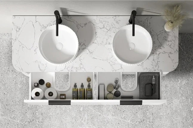 BV28WH Matte White Fluted Curve Wall Hung Vanity - 900 / 1200 / 1500mm