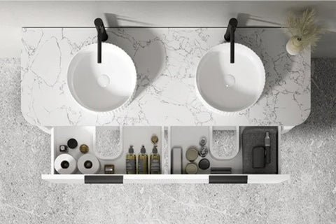 BV28WH Matte White Fluted Curve Wall Hung Vanity - 900 / 1200 / 1500mm