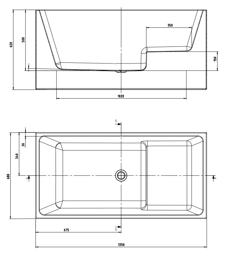 BATH 6 Rectangle Corner Back to Wall Freestanding Bath 1350mm - Gloss White