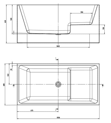 BATH 6 Rectangle Corner Back to Wall Freestanding Bath 1350mm - Gloss White