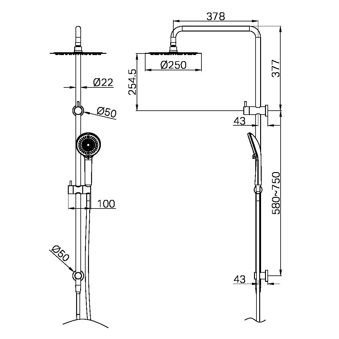 Nero Project Round Dual Shower Rail - Various Colours