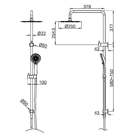 Nero Project Round Dual Shower Rail - Various Colours