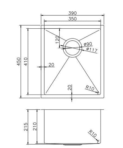 Single Bowl Drop in/Undermount Kitchen / Laundry Sink 390x450mm - Various Colours