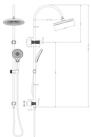 Felix Round Dual Shower Rail with Air Shower Specification