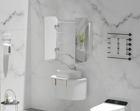 Soft Square Mirror Cabinet Pencil Edge 750/900/1200mm - Matte White / Woodgrain