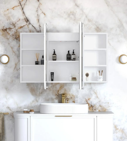 Soft Square LED Mirror Cabinet 450/900/1200/1500x750mm - Matte White / Natural Oak / Black Oak