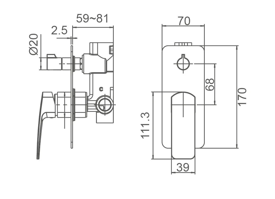 SMD13 Sloping Handle Shower / Bath Mixer with Diverter - Various Colours