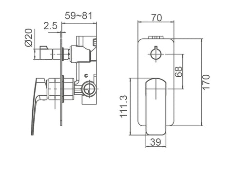 SMD13 Sloping Handle Shower / Bath Mixer with Diverter - Various Colours