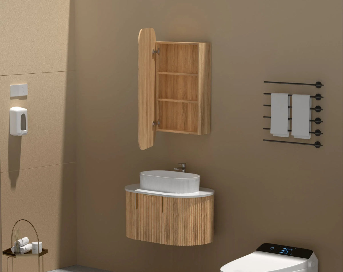 Soft Square Mirror Cabinet Pencil Edge 450x900mm - Matte White / Woodgrain