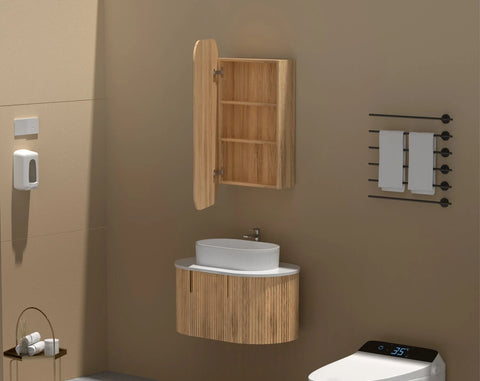 Soft Square Mirror Cabinet Pencil Edge 450x900mm - Matte White / Woodgrain