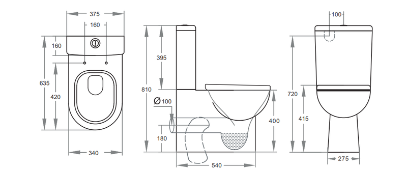 Rio Box Rim Pan Left / Right bottom inlet Toilet Suite with Soft Close Seat - White (Project)
