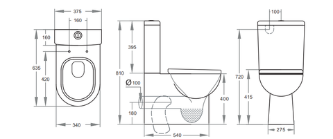 Rio Box Rim Pan Left / Right bottom inlet toilet