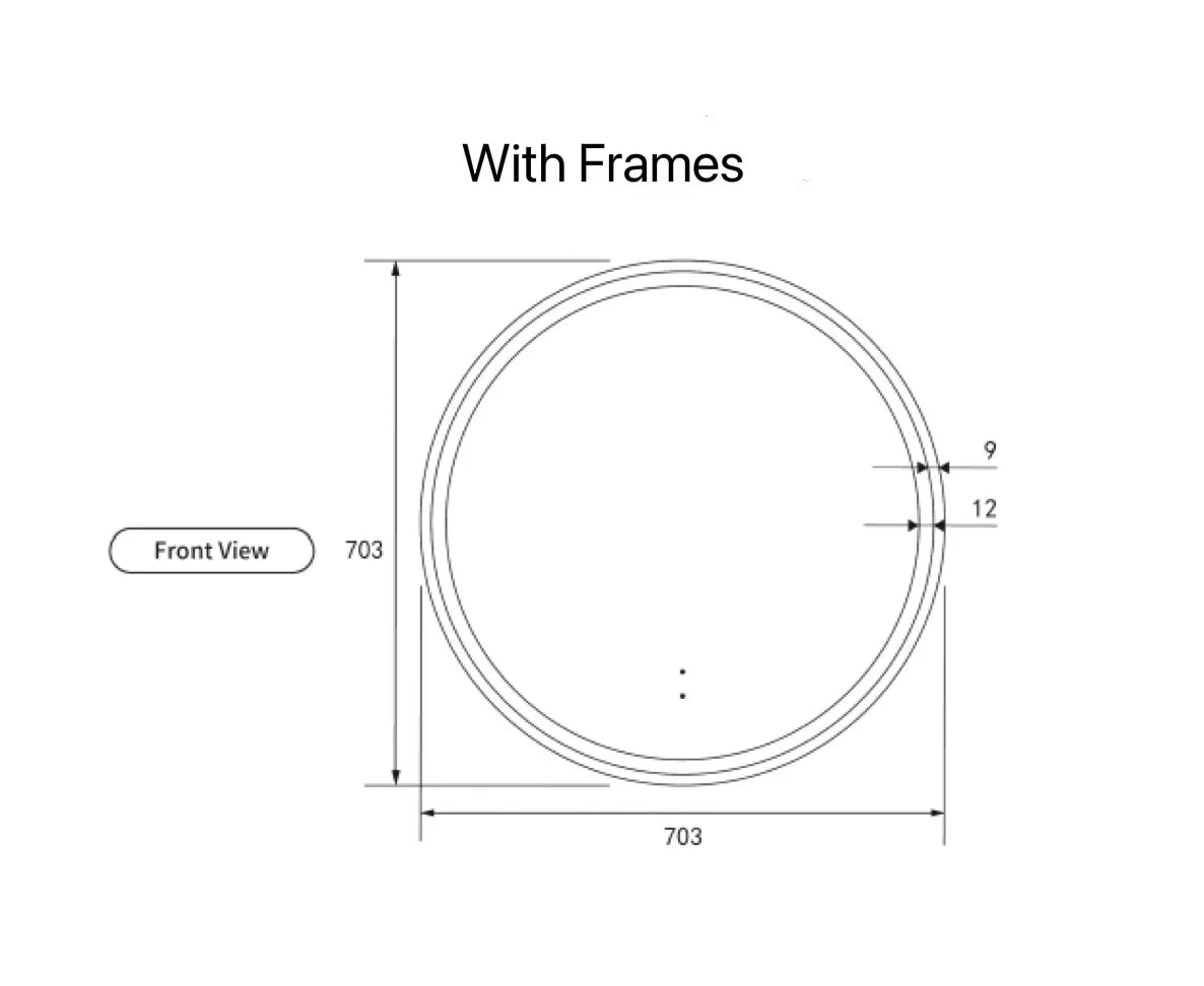 Round LED Mirror Touchless Switch with Demister 700mm / 900mm - Frameless / With Frame