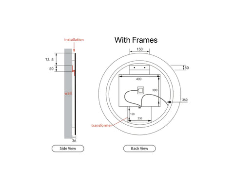 Round LED Mirror Touchless Switch with Demister 700mm / 900mm - Frameless / With Frame