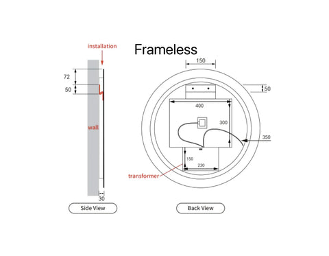 Round LED Mirror Touchless Switch with Demister 700mm / 900mm - Frameless / With Frame