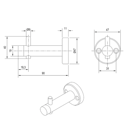 Heavy Duty Coat Hook with Bumper in Stainless Steel - 700_HDCOATHOOK_SS