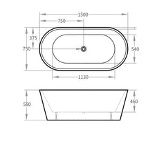 Oval Freestanding Bath 1500 / 1700 mm - Matte White