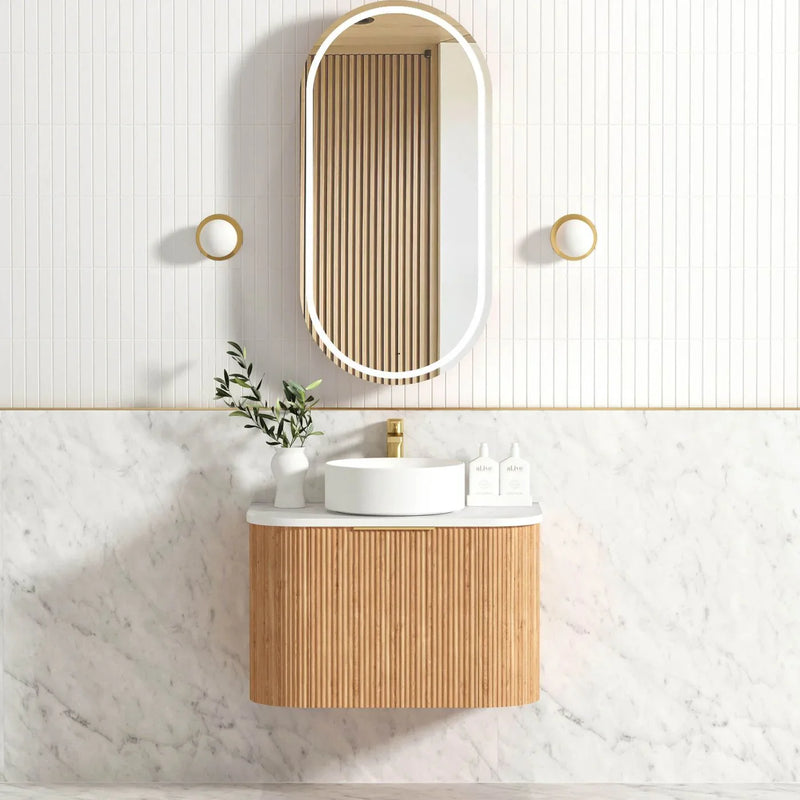 BV12WH Curved Flute Natural Oak Wall Hung Vanity - 600 / 750 / 900 / 1200 / 1500 / 1800mm