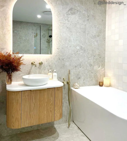 BV12WH Curved Flute Natural Oak Wall Hung Vanity - 600 / 750 / 900 / 1200 / 1500 / 1800mm
