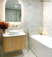 BV12WH Curved Flute Natural Oak Wall Hung Vanity - 600 / 750 / 900 / 1200 / 1500 / 1800mm