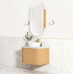 BV12WH Curved Flute Natural Oak Wall Hung Vanity - 600 / 750 / 900 / 1200 / 1500 / 1800mm