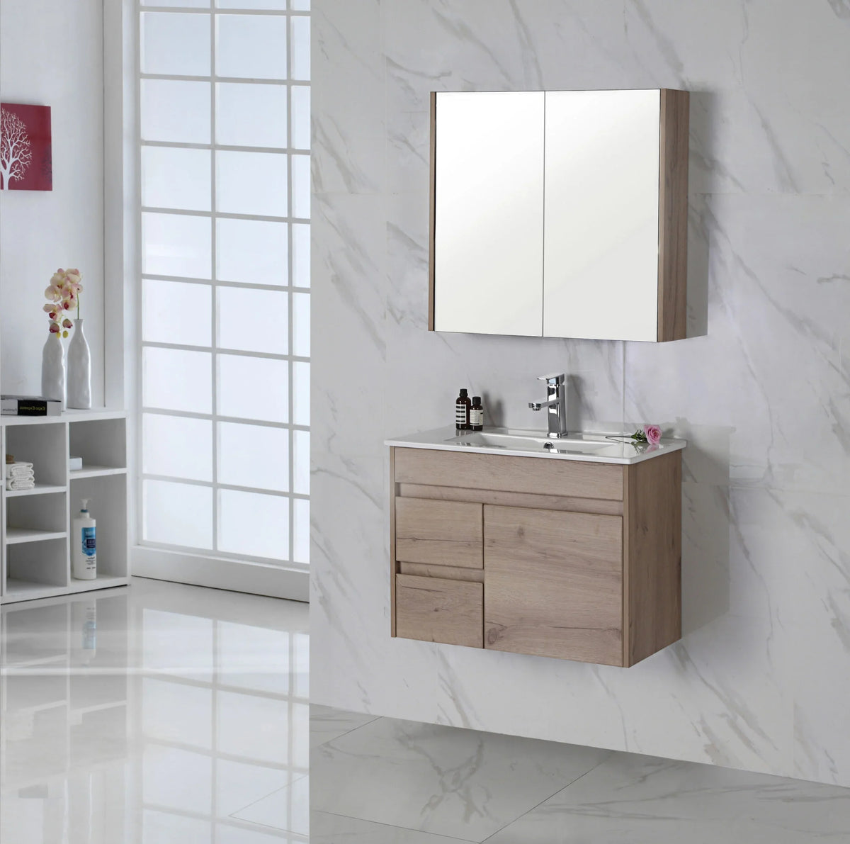 BV27WH Slimline Dark Oak Fingerpull Wall Hung Vanity