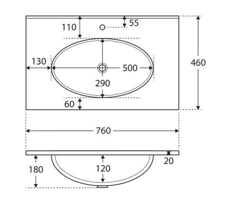 Gloss White Oval Bowl 465mm Depth Ceramic Vanity Top - Various Sizes