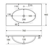 Gloss White Oval Bowl 465mm Depth Ceramic Vanity Top - Various Sizes