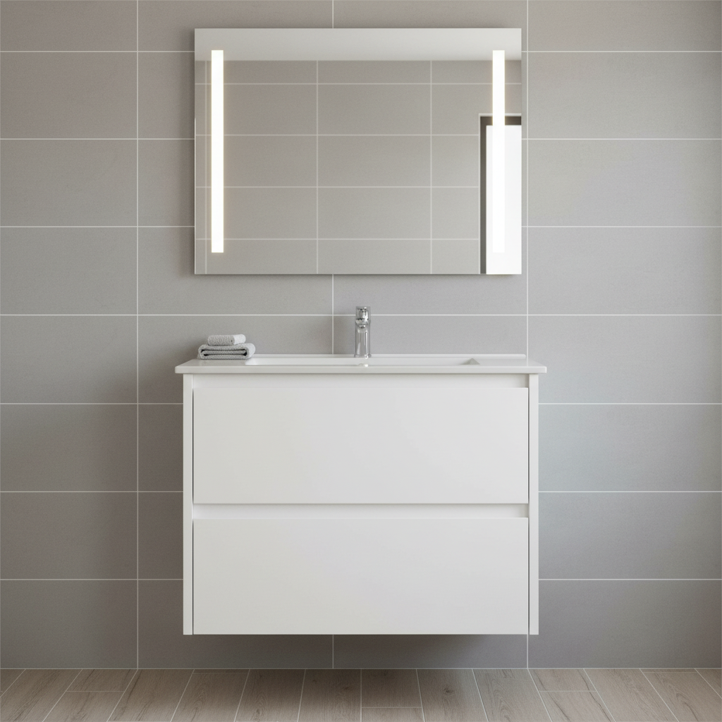 BV15WH Gloss White Fingerpull Wall Hung Vanity - 600 / 750 / 900 / 1200 / 1500S / 1500D / 1800mm