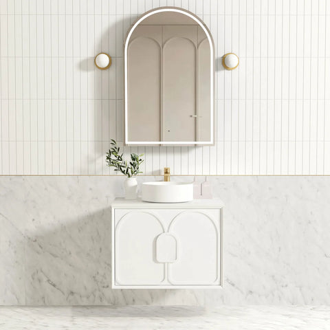 BV89WH Matte White with Stone handle Wall Hung Vanity - 600 / 750 / 900 / 1200 / 1500 / 1800mm