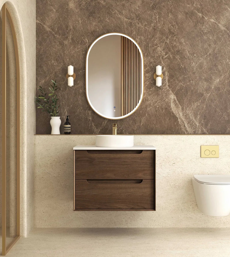 BV99WH Dark Walnut Fingerpull Wall Hung Vanity - 600 / 750 / 900 / 1200 / 1500mm