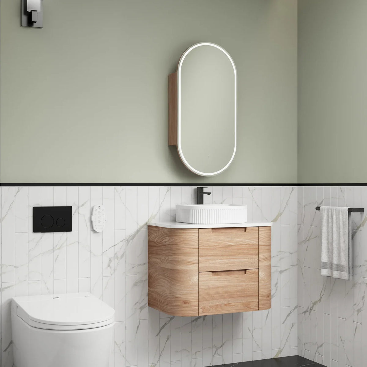 BV58WH Timber Curved Wall Hung Vanity