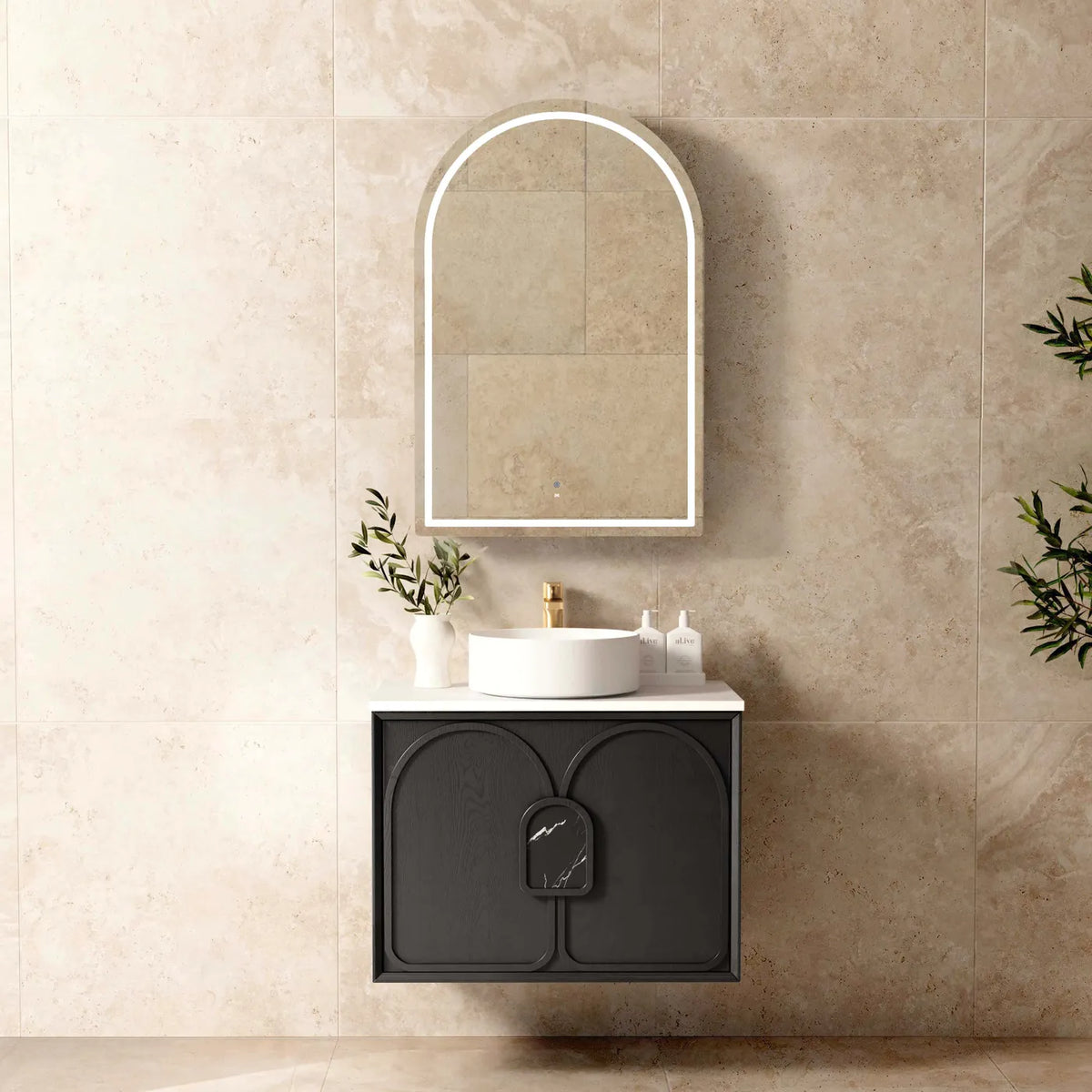 BV90WH Black Oak with Stone handle Wall Hung Vanity - 600 / 750 / 900 / 1200 / 1500 / 1800mm