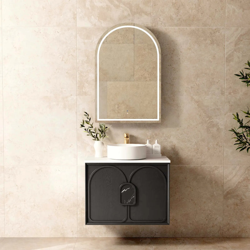 BV90WH Black Oak with Stone handle Wall Hung Vanity - 600 / 750 / 900 / 1200 / 1500 / 1800mm