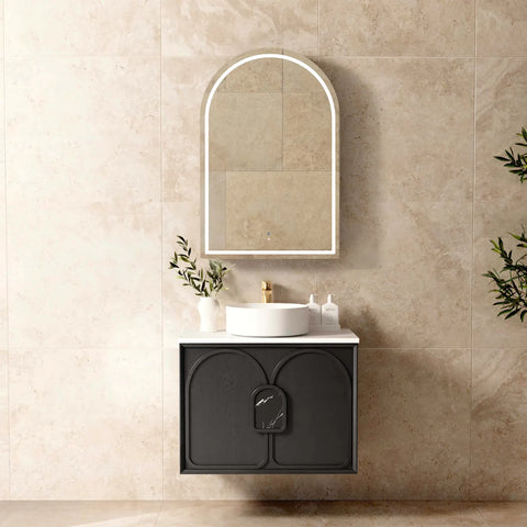 BV90WH Black Oak with Stone handle Wall Hung Vanity - 600 / 750 / 900 / 1200 / 1500 / 1800mm