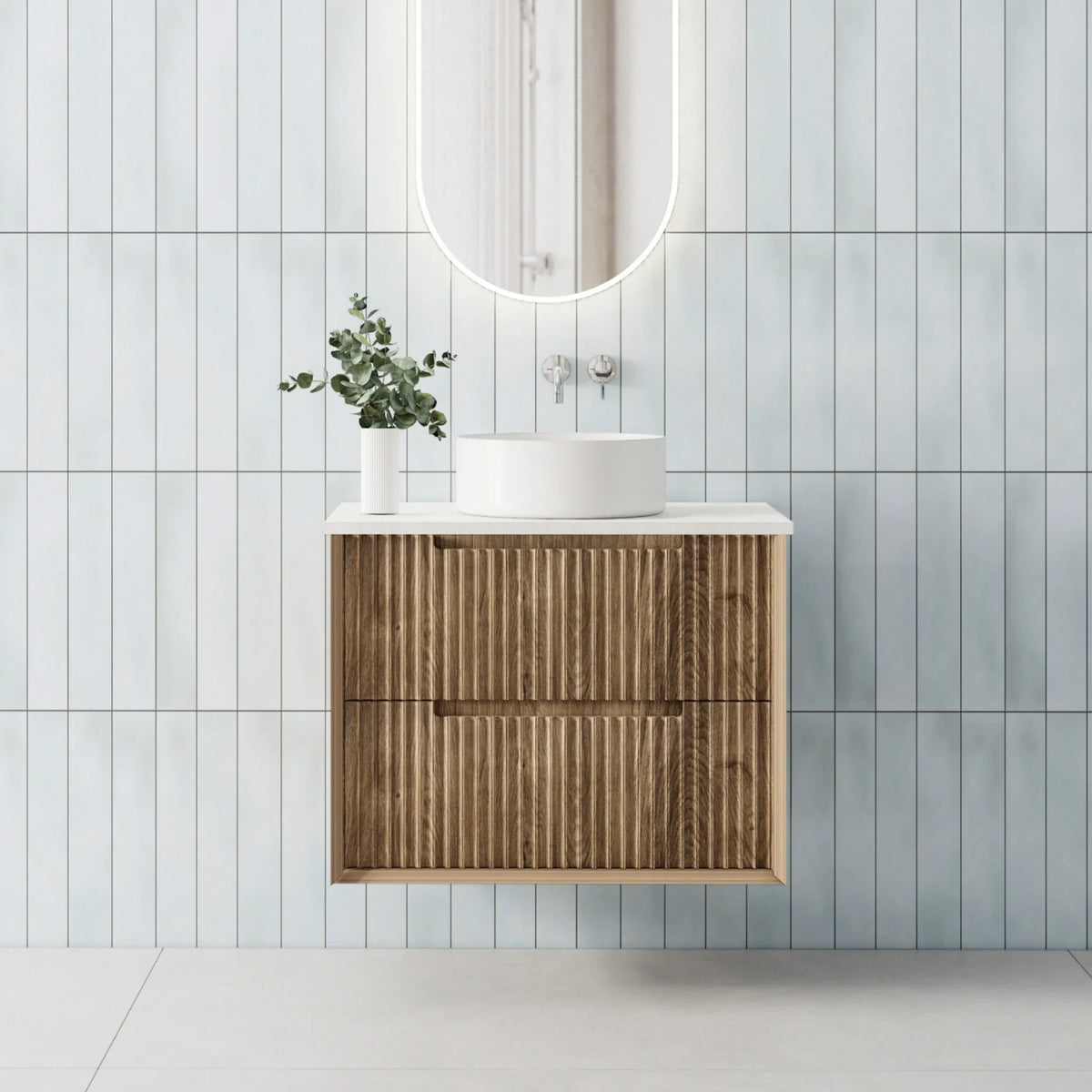 BV45WH Natural Oak Fluted Wall Hung Vanity -750 / 900 / 1200 / 1500mm