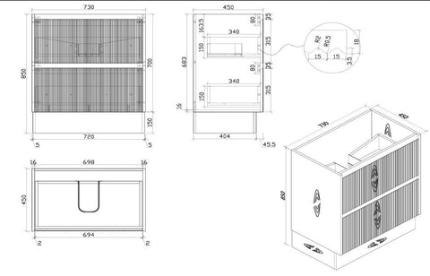 BV02 (460mm Depth) Wooden Fluted Freestanding Vanity- 750/ 900 / 1200 / 1500mm