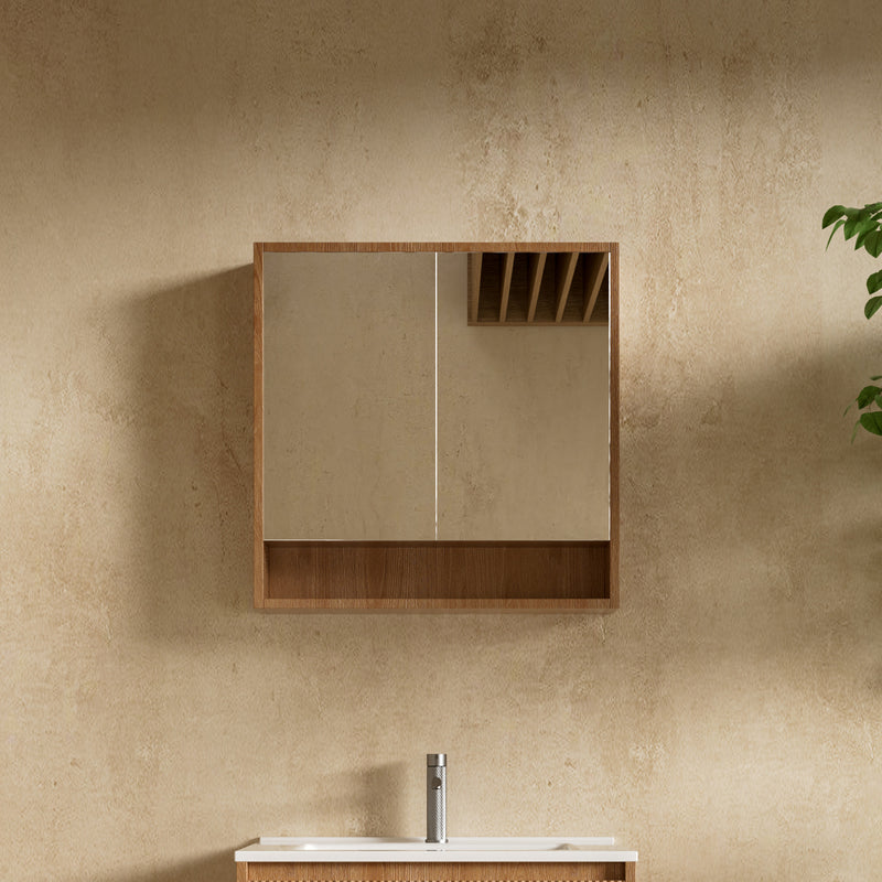 Timber Veneer Mirror Cabinet with Open Shelf Pencil Edge - 750/900/1200x750mm - Various Colours