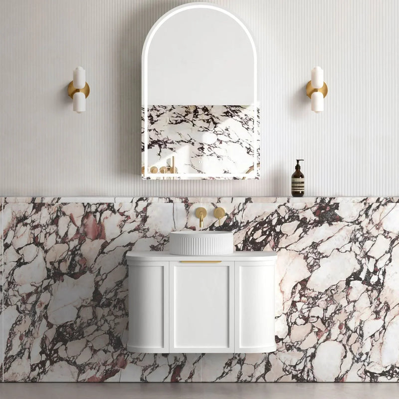 BV57WH Matte White Shaker Curved Wall Hung Vanity - 600 / 750 / 900 / 1200 / 1500 / 1800mm