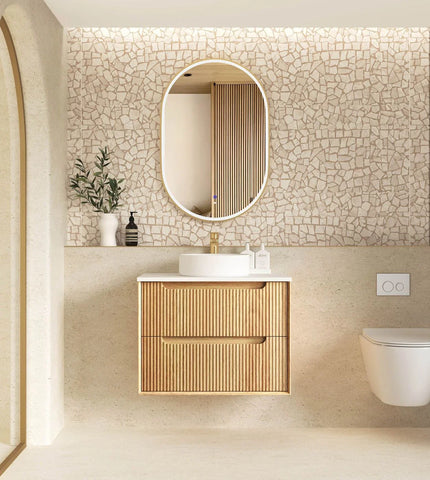 BV43WH Natural Oak Fluted Wall Hung Vanity - 600 / 750 / 900 / 1200 / 1500 / 1800mm