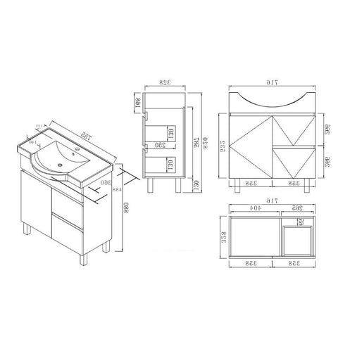 BV96 Gloss White Semi-Recessed Freestanding Vanity - 600 / 750 / 900mm