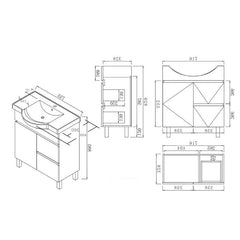 BV96 Gloss White Semi-Recessed Freestanding Vanity - 600 / 750 / 900mm