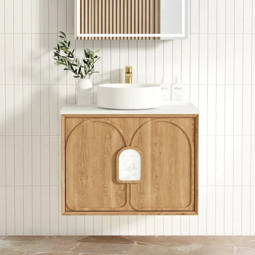 BV26WH Woodland Oak with Stone handle Wall Hung Vanity
