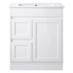 White freestanding vanity cabinet