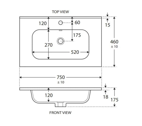 Premium - Gloss White Soft Curve Bowl 465mm Depth Vanity Top - Various Sizes