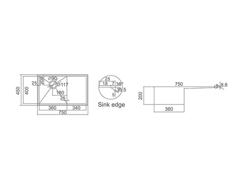 Single Bowl with Drainer Topmount/Undermount Kitchen Sink 750x450mm - Stainless Steel (Stock Clearance)