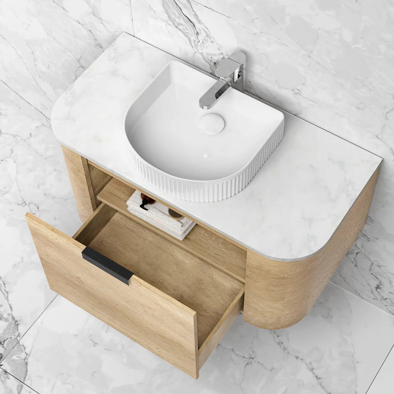 BV68WH Curved Natural Oak Wall Hung Vanity - 600 / 750 / 900 / 1200 / 1500 / 1800mm