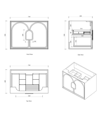 BV89WH Matte White with Stone handle Wall Hung Vanity - 600 / 750 / 900 / 1200 / 1500 / 1800mm